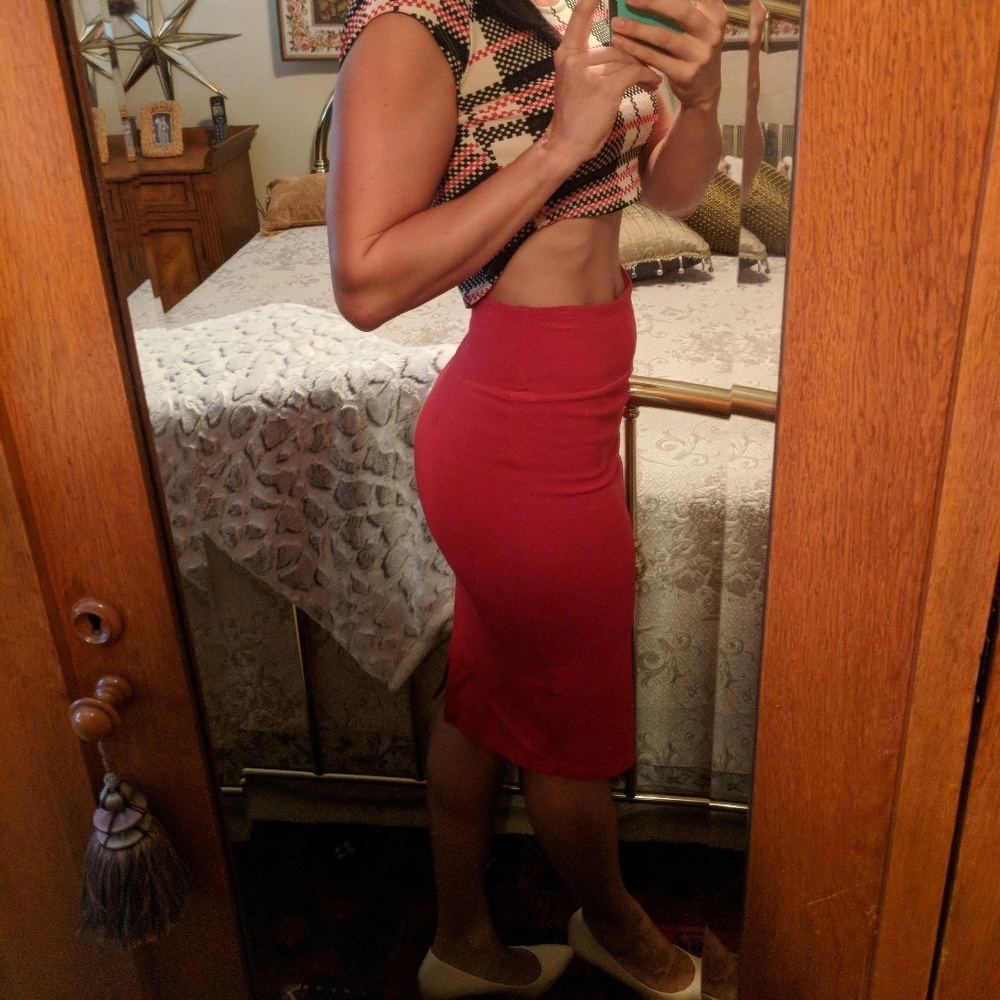 Red pencil skirt